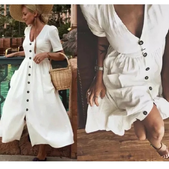 ❤️ZARA MIDI LINEN DRESS WITH BUTTONS - Picture 6 of 14